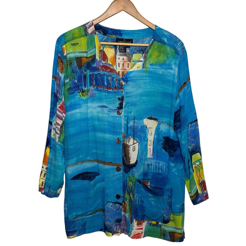 Carole Little Vintage Seaside View Button Up Gauzy Blouse